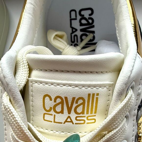 NWT Roberto Cavalli “Cavalli Class” logo hardware white low top sneaker Size 39 - Picture 7 of 16
